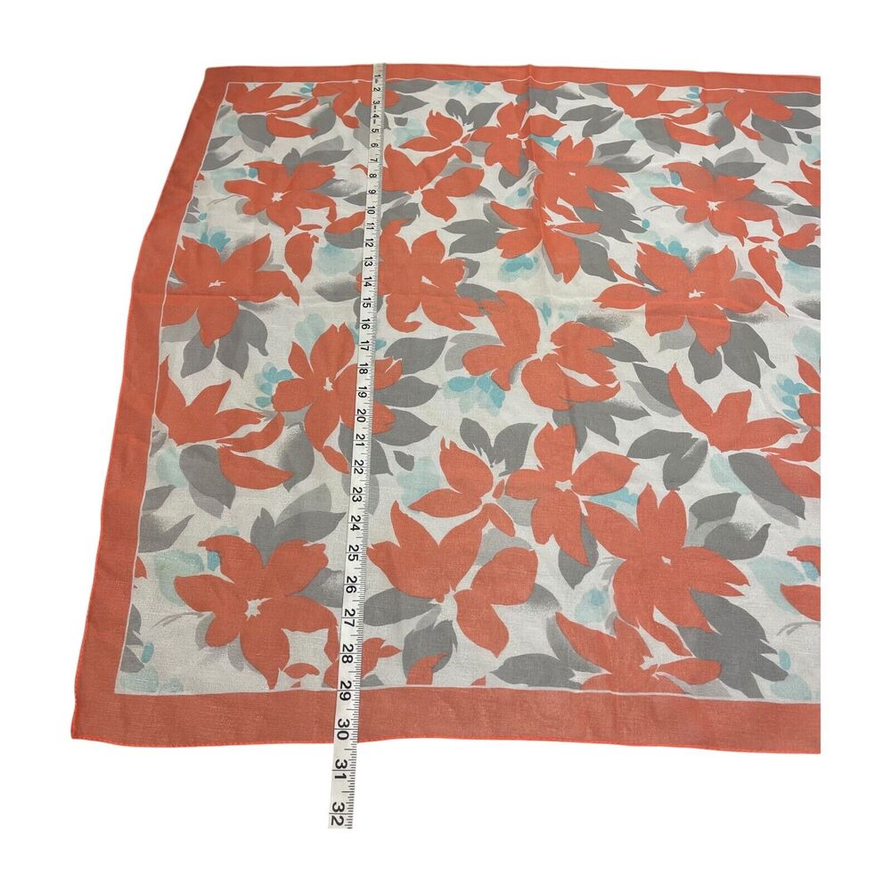 Peach and Gray Leaves Printed Square Head Scarf 30.5" x 30.5" Lightweight - Picture 6 of 6
